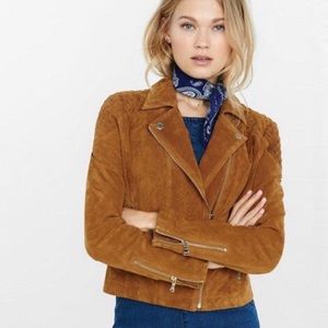 Express CAMEL Genuine Suede Leather Moto Jacket M